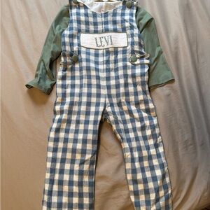 Levi embroidered Blue and White Checkered Kids Overalls